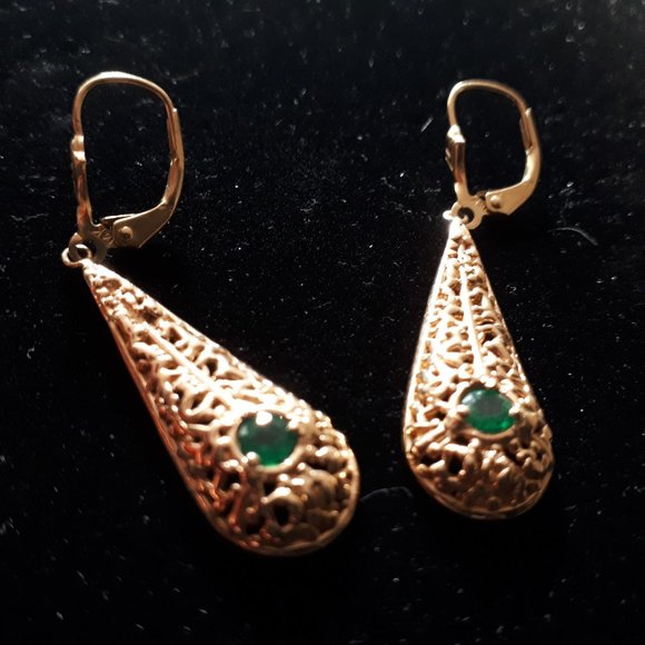 OOAK 14K Gold and Emerald Earrings - Picture 6 of 11